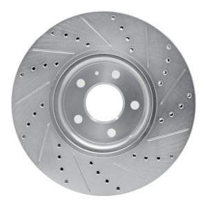 Audi Q5 Brake Rotor (1) - Front Left - R1 Concepts - Drilled & Slotted - Silver - `11-`17